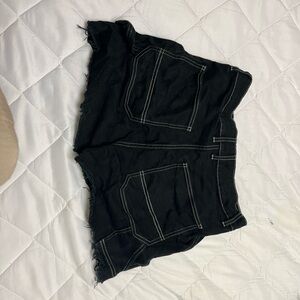 Black Denim Shorts with White Stitching